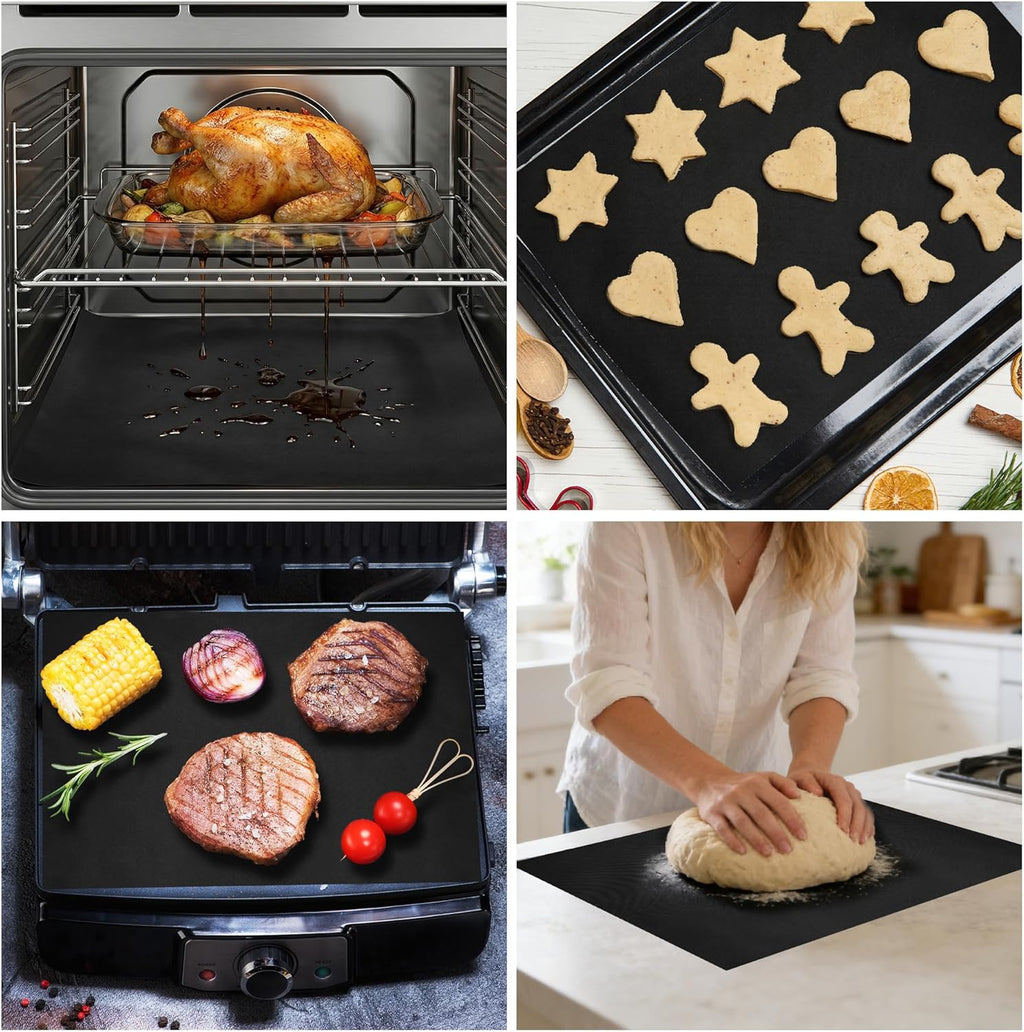 Regine Switzerland Heavy-Duty Oven Liners - 8 Pack Non-Stick Mats for Electric & Gas Ovens | 17 x 25 Inch Black