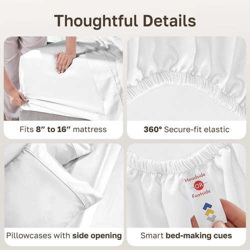 California Design Den Queen Size Bed Sheets Set - 100% Soft Cotton, 400 TC, Silky Sateen Weave, Deep Pockets - Antique White