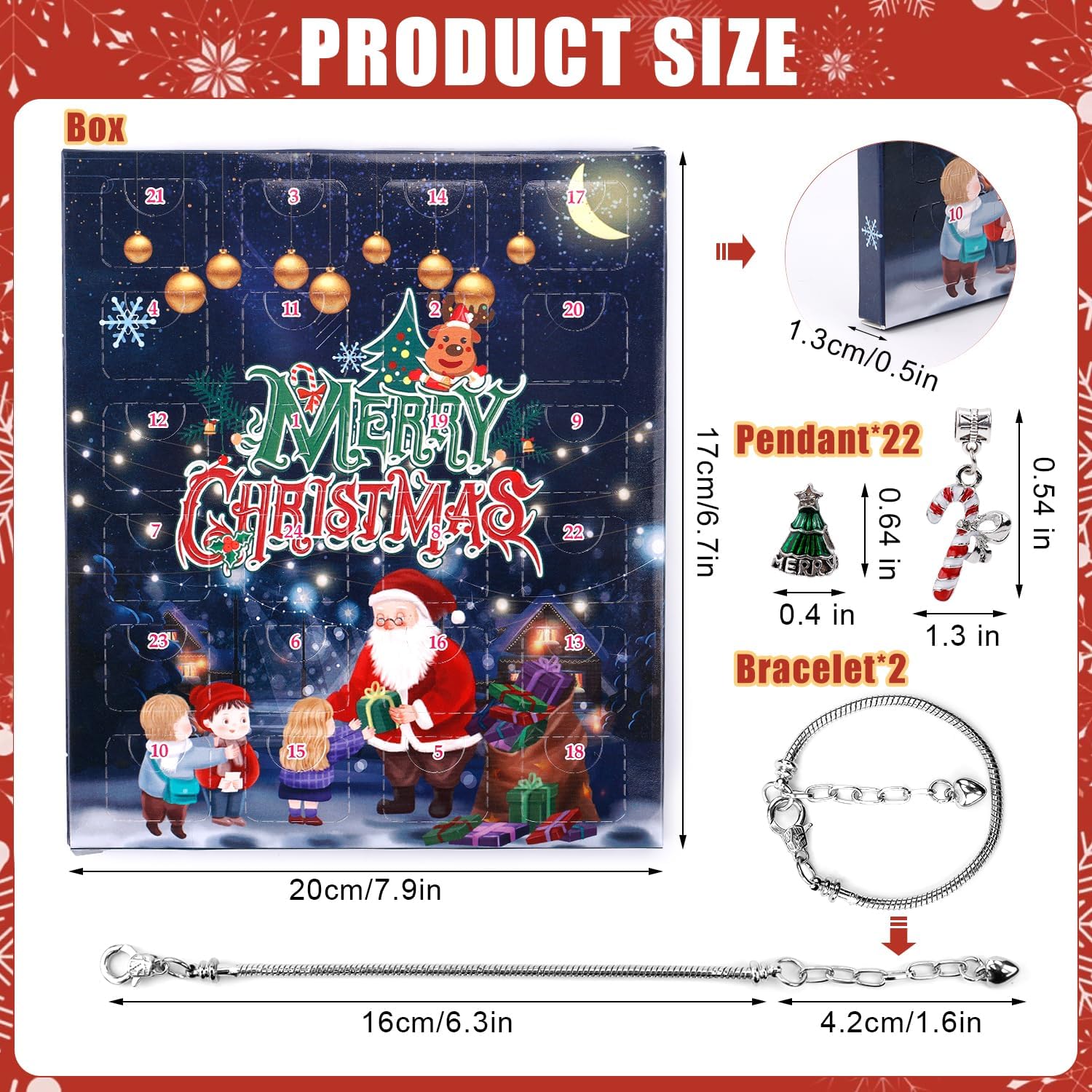 PEUTIER 24pcs Christmas Advent Calendar Bracelet Set - DIY Charm Bracelets with 22 Beads for Holiday Countdown