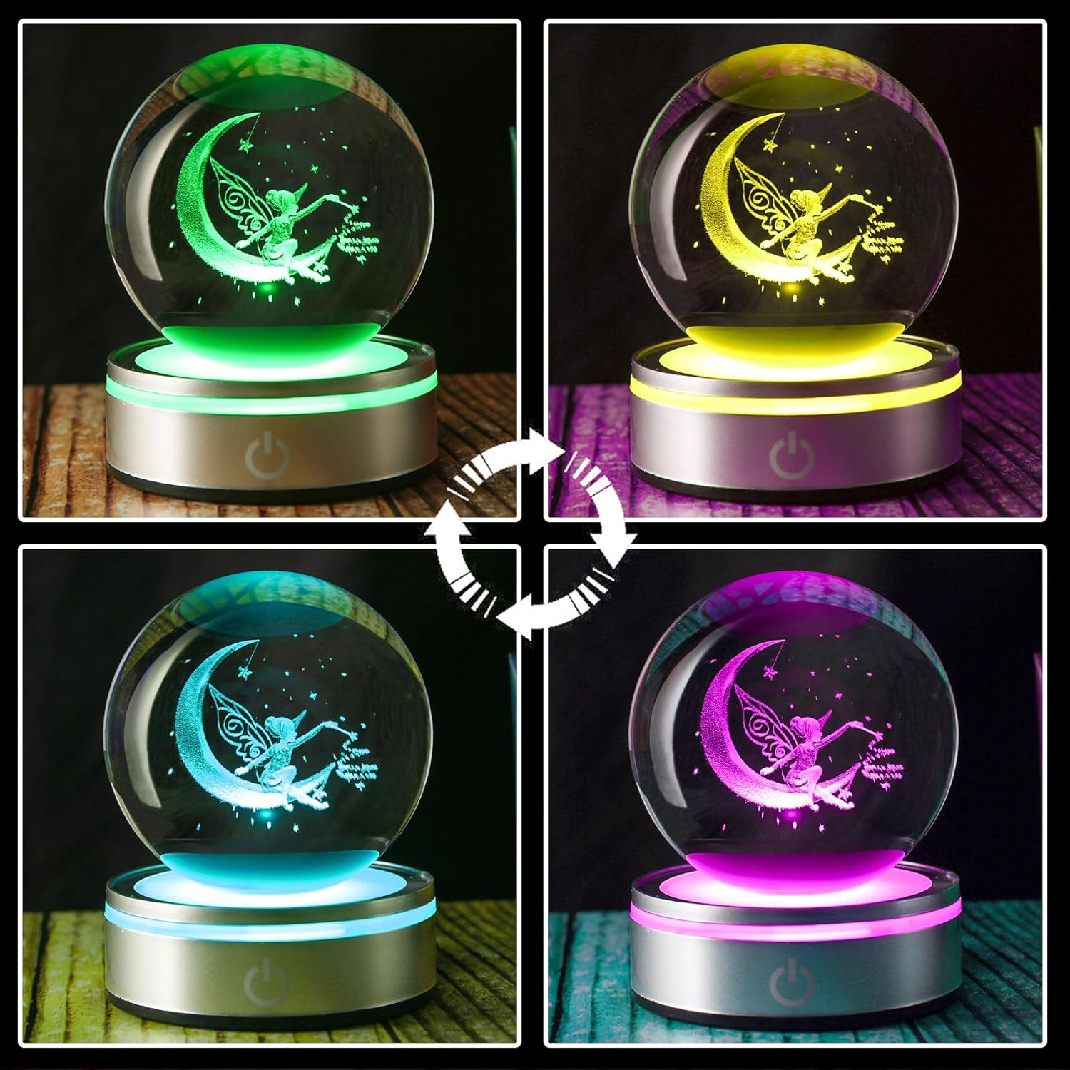 3D Crystal Ball Moon Decor Light - Laser Engraved Glass Sphere Fairy Gift for Women & Girls | 80mm