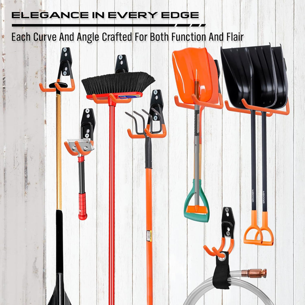 Skiennix Heavy-Duty Garage Tool Storage Wall Hook Set - 15PCS Organizer for Garden Tools, Bikes & Ladders | Orange