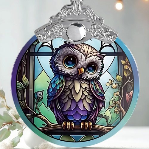 Jocidea Owl Christmas Ornaments - Stained Glass Holiday Decorations, Tree Ornaments, Xmas Gifts for Owl Lovers