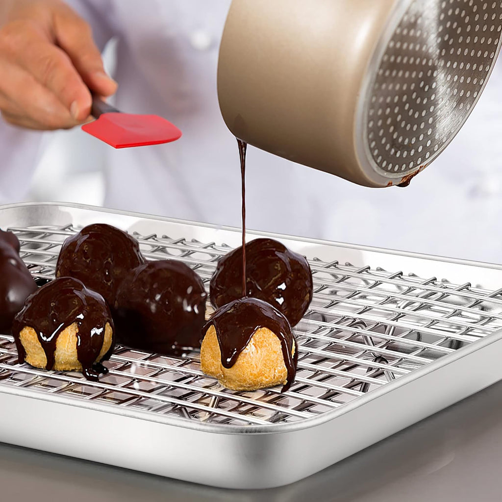 TeamFar Stainless Steel Cooling Racks - 2-Piece Heavy Duty Grid Wire Set for Baking & Roasting | 9.75’’ x 7.5’’