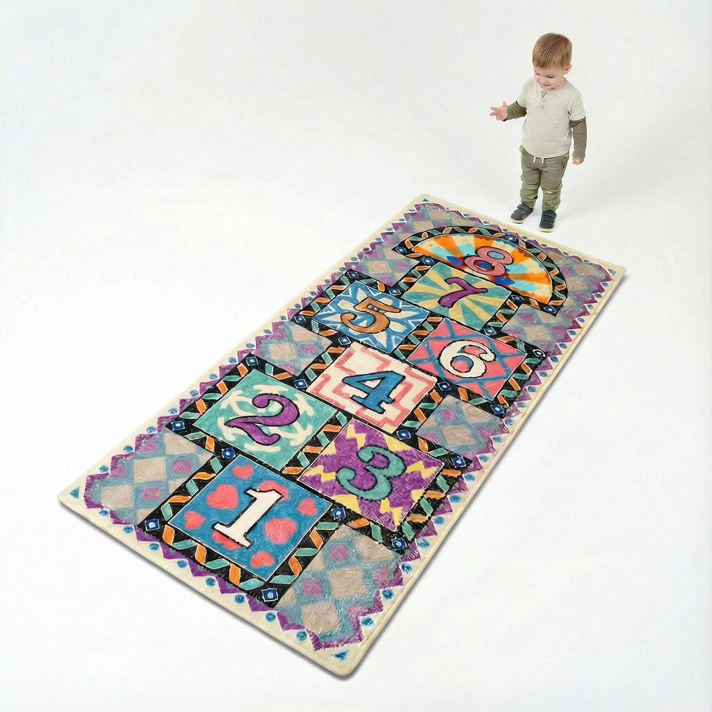 saihe Hopscotch Rug for Kids – Ultra Soft Faux Cashmere Play Mat (59"x26") – Educational Activity Rug with Non-Slip & Washable Design, 2 Bean Bags & Oxford Storage Bag for Nursery, Home & Classroom