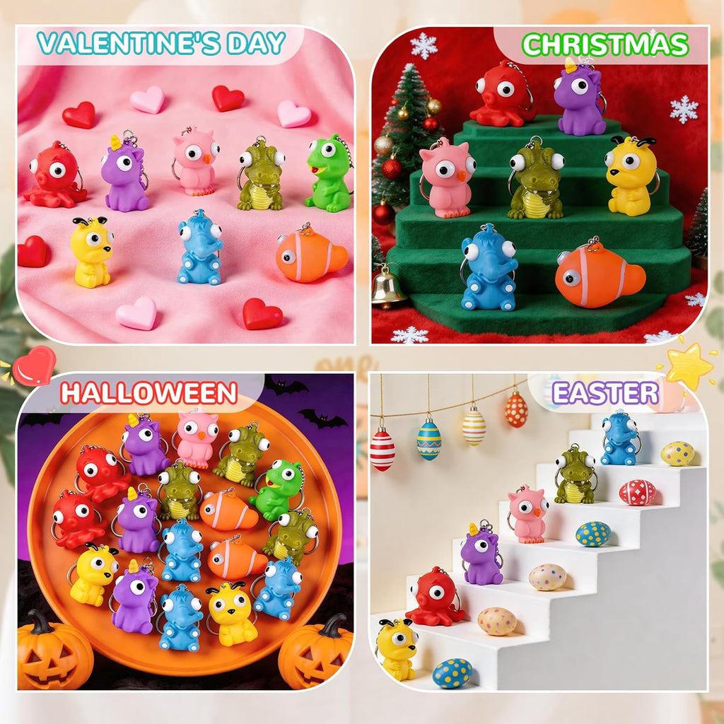 Squishy Toys - 32 Pack Popping Eyes Animal Keychains | Fun Fidget Party Favors for Kids