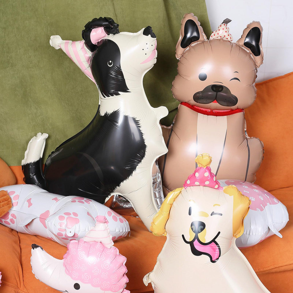 8 PCS Large 3D Standing Dog Balloons (32–40 in) – Puppy Foil Balloons for Dog Birthday Party & Pet Theme Baby Shower, Includes Dogs, Bone & Paw