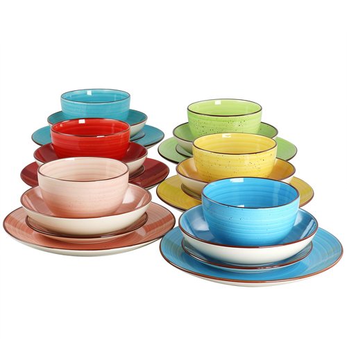 Elama Sebastian Round Stoneware Dinnerware Set in Assorted Colors (24 Piece)