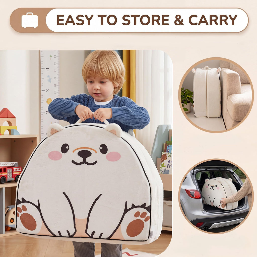 Portable Toddler Bed BUMNANA Folding Toddlers Floor Beds for Kids Foldable Soft Foam Travel Bed for Baby, Washable Cover Toddler Cot with Safety Rail for Travel, Home/Travel (Polar Bear)
