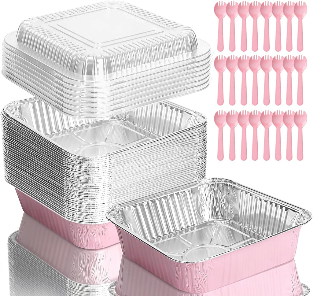 Pink Aluminum Baking Pans by [Brand Name] - 35 Pack 8x8 Inch with Lids | Perfect for Parties & Events