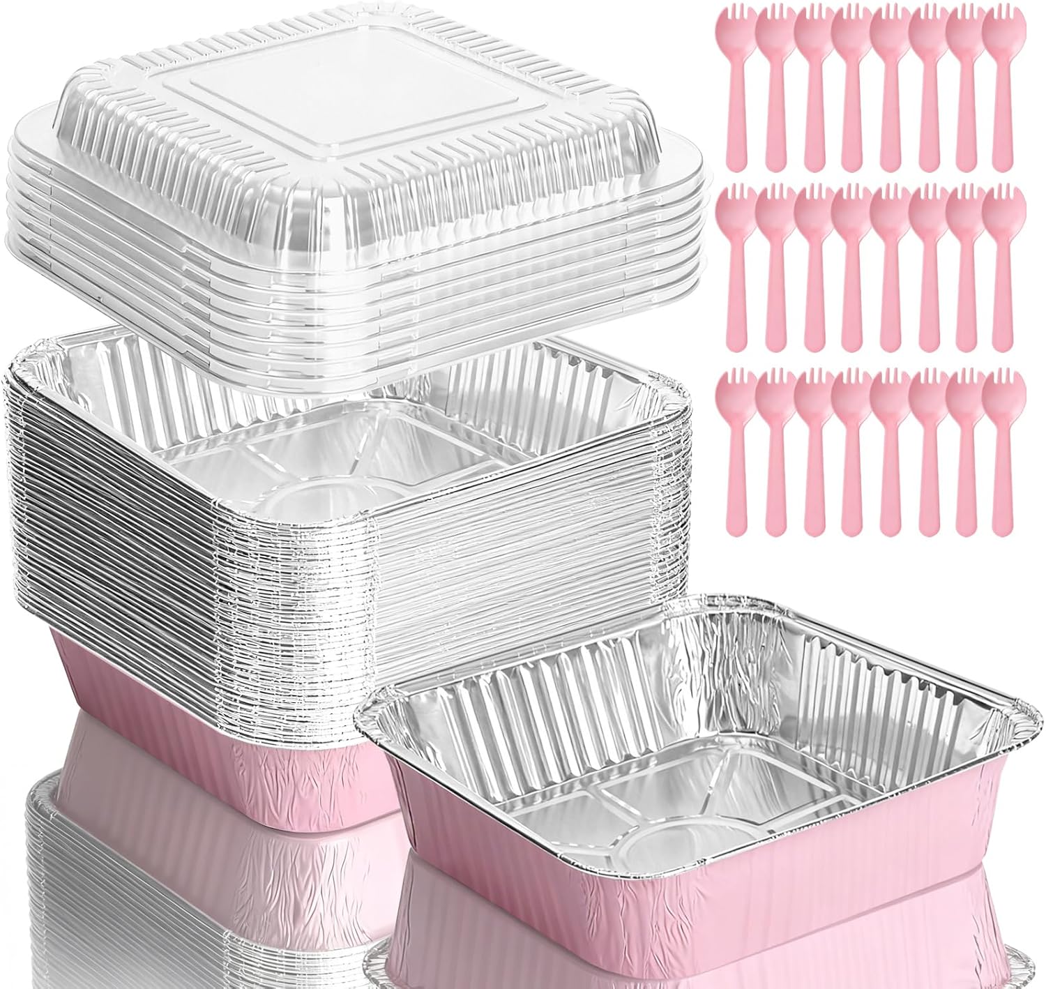 Pink Aluminum Baking Pans by [Brand Name] - 35 Pack 8x8 Inch with Lids | Perfect for Parties & Events