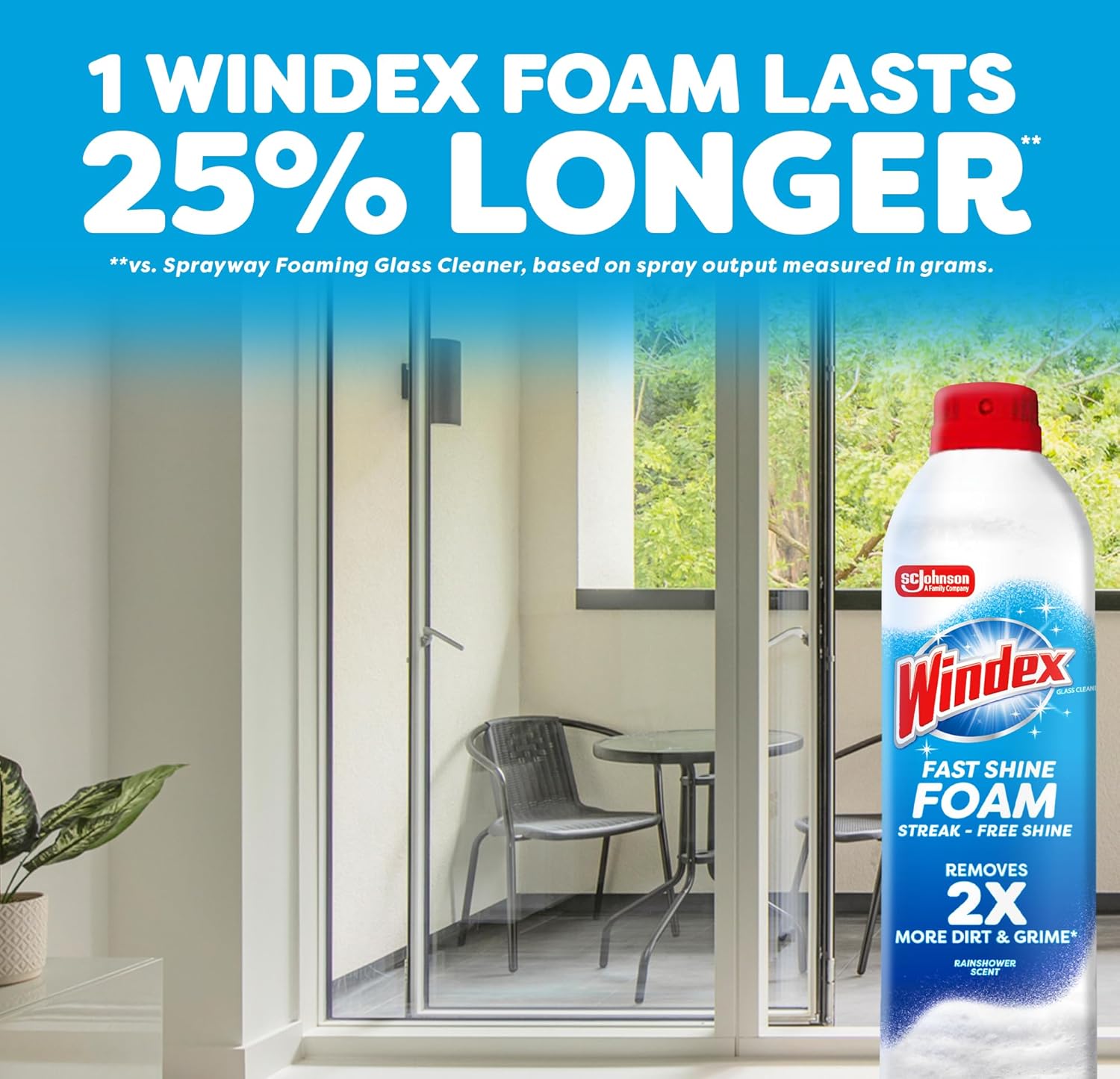 Windex Fast Shine Foam Glass Cleaner - Streak-Free Aerosol Spray for Windows & Mirrors | 19 oz