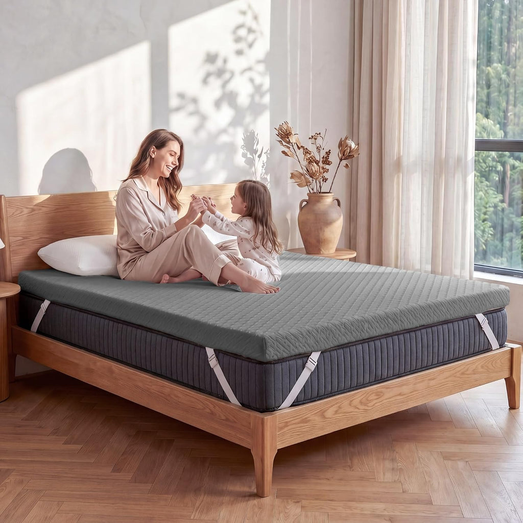 VALUXE Gel Memory Foam Mattress Topper - Full Size Cooling Pad with Pressure Relief | Grey, Removable Bamboo Cover