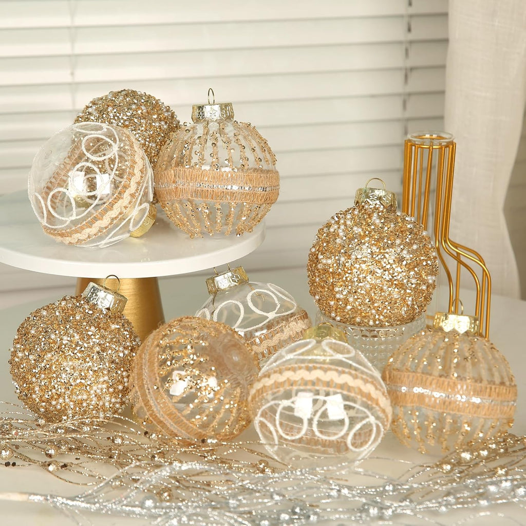 Regine Switzerland 9-Piece Christmas Ball Ornaments Set - Shatterproof Clear Champagne Decor for Holiday Parties