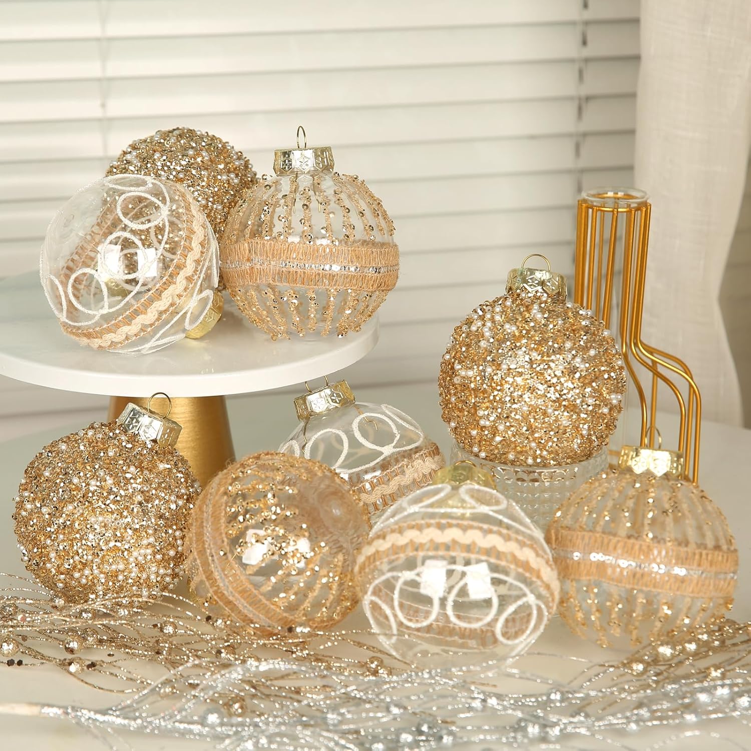 Regine Switzerland 9-Piece Christmas Ball Ornaments Set - Shatterproof Clear Champagne Decor for Holiday Parties