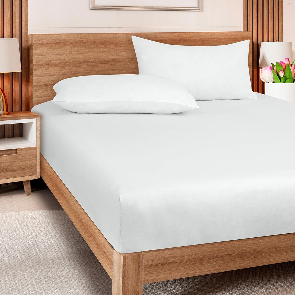 Royale Linens 300 Thread Count Fitted Sheet - Super Soft 100% Long Staple Cotton | Queen Size, White