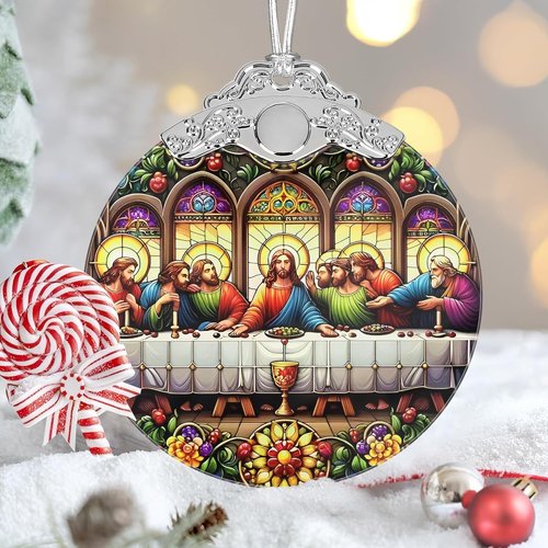 Last Supper Christmas Ornaments - 3" Stained Glass Decor | Perfect Holiday Gift for Religious Believers
