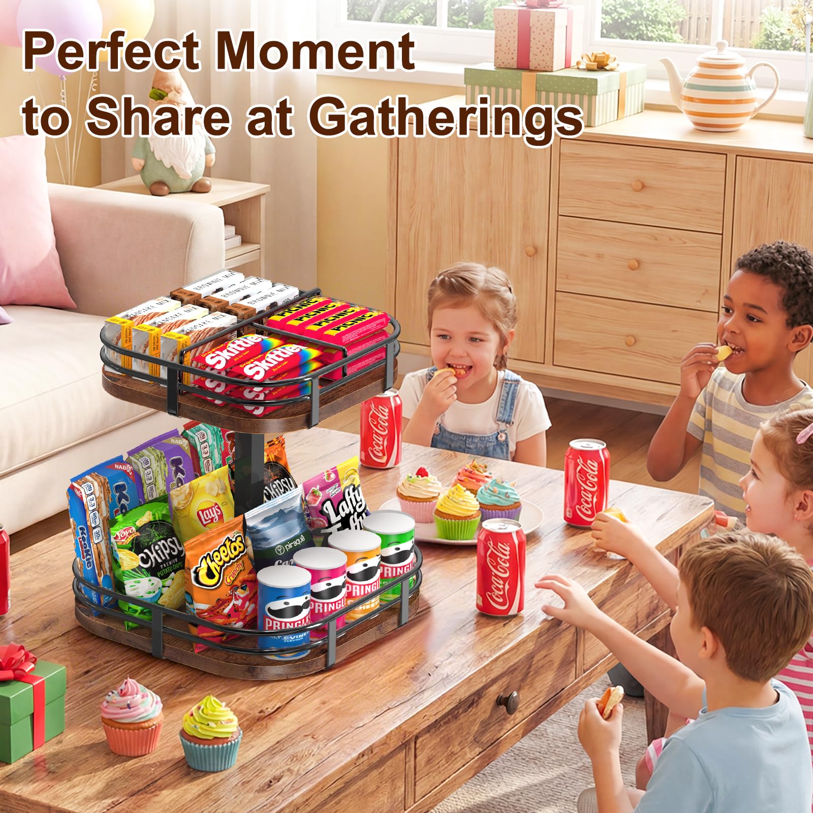 12" Large Lazy Susan Turntable Organizer Adjustable - Rotating Spice Rack for Table Top, 2 Tier Wood Spice Cabinet Organizer for Pantry Kitchen Countertop Coffee Bar Cupboard Bathroom Vanity Storage