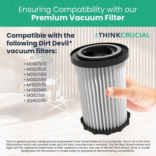 Crucial Vacuum Replacement Vacuum Filters Compatible With Dirt Devil Part # 3-250435-001, 3250435001 & Models M082500, M082505, M082550, M082555, M082570, M082580, M082581, SD40005 - (2 Pack)