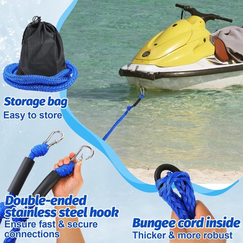 Bungee Dock Line by [Brand Name] - 7-14FT Elastic Anchor Line with Shock Absorption & Stainless Steel Hook | Fits Seadoo, Kawasaki, Yamaha PWC Accessories