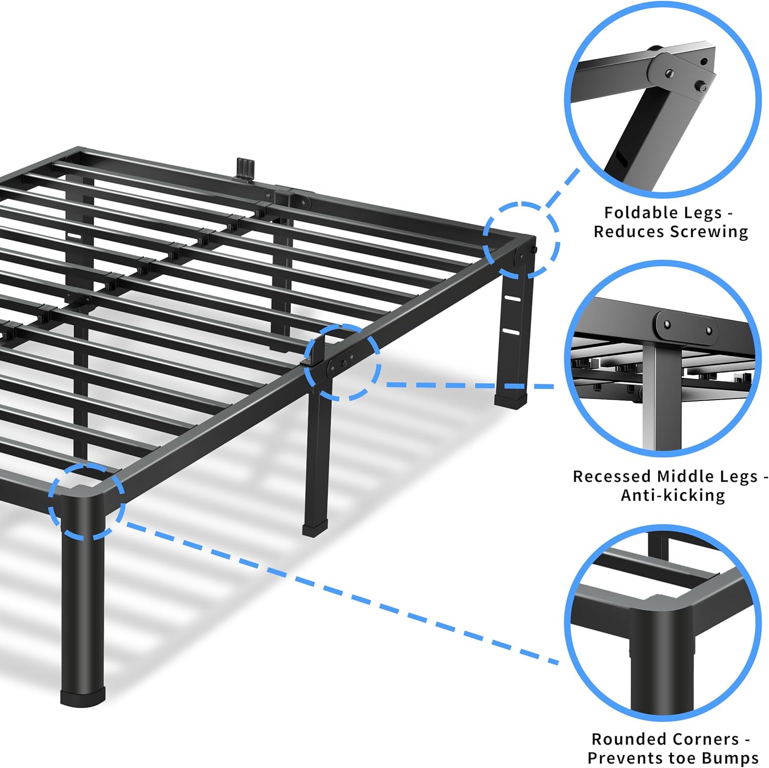 VIPSHOW 20-Inch Heavy Duty Metal Queen Bed Frame - Noise-Free, Easy Assembly, No Box Spring Needed