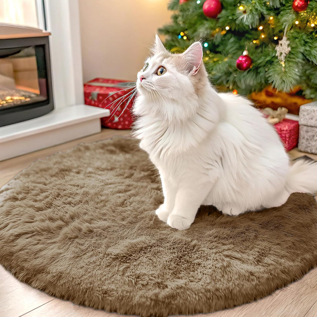 OLANLY Taupe Round Area Rug - Soft, Fluffy, Machine Washable 2 ft Circle Carpet for Bedroom & Nursery Decor