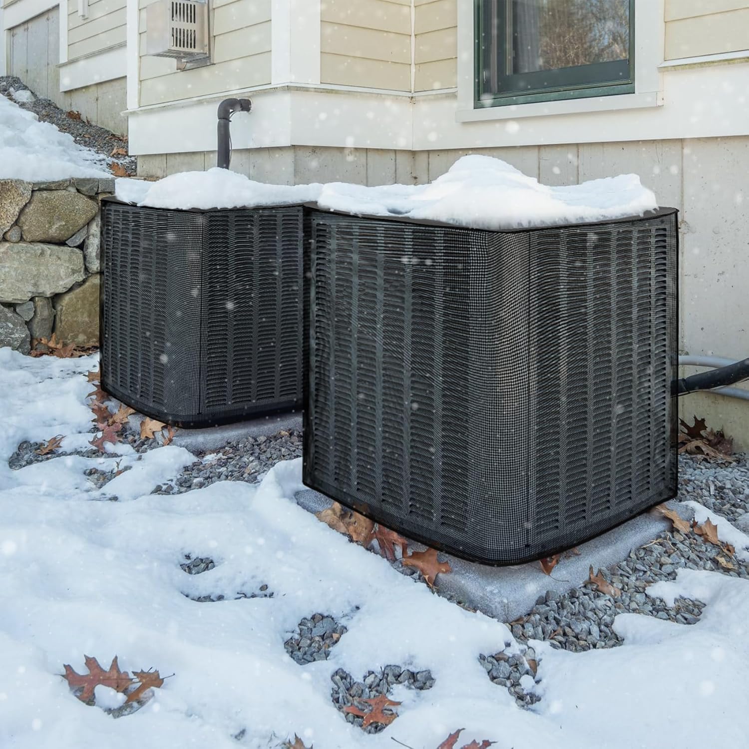 ULTCOVER Air Conditioner Defender Cover - 2 in 1 Full Mesh & Waterproof Fabric - Fits 30W x 30D x 32H Inch Units, Black
