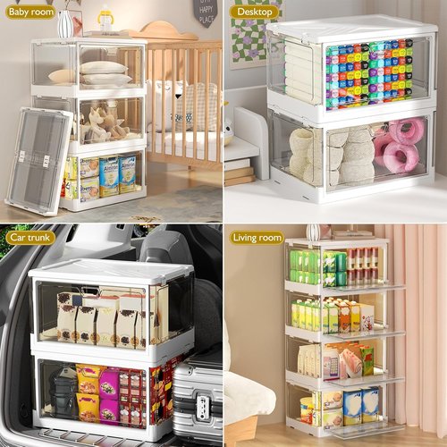 Kmiectse Clear Storage Bins - Stackable & Sturdy 3-Pack | 23 QT Multifunctional Folding Bins with Lid