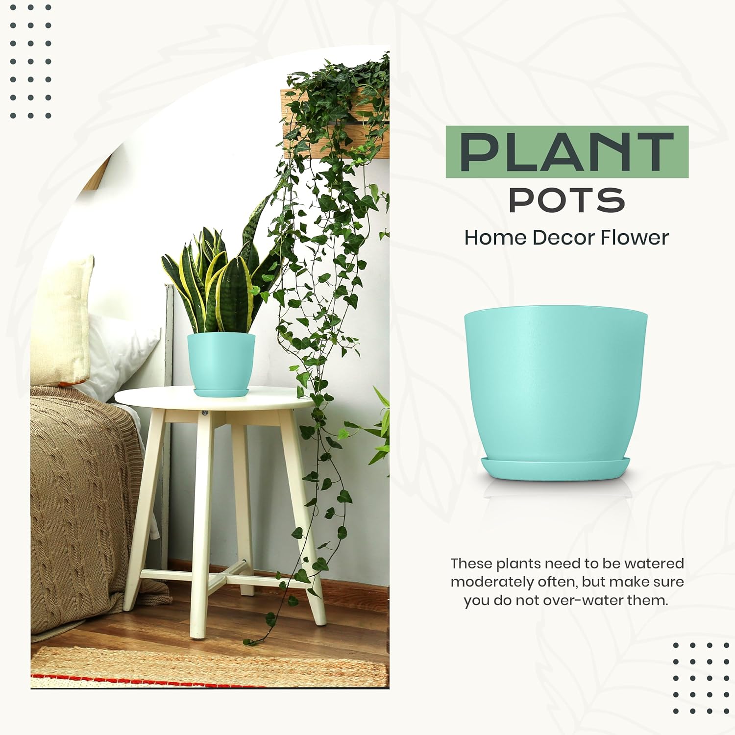 Utopia Home - Indoor Plant Pots with Drainage - 7 to 4.8 Inches in Aqua | Set of 10 Plastic Planters