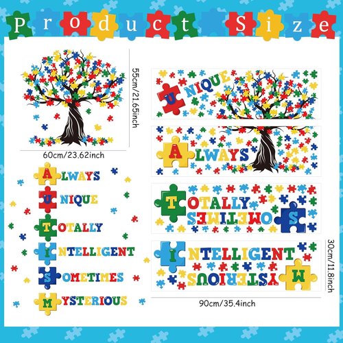 Cinrobiye Autism Awareness Wall Decal - Inspirational Puzzle Piece Tree Design for Classroom & Decor