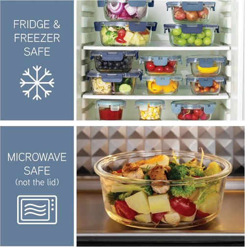 COOK WITH COLOR 32-Pc. Borosilicate Glass Food Container Set - Leakproof Lids, Meal Prep, Ombre Blue