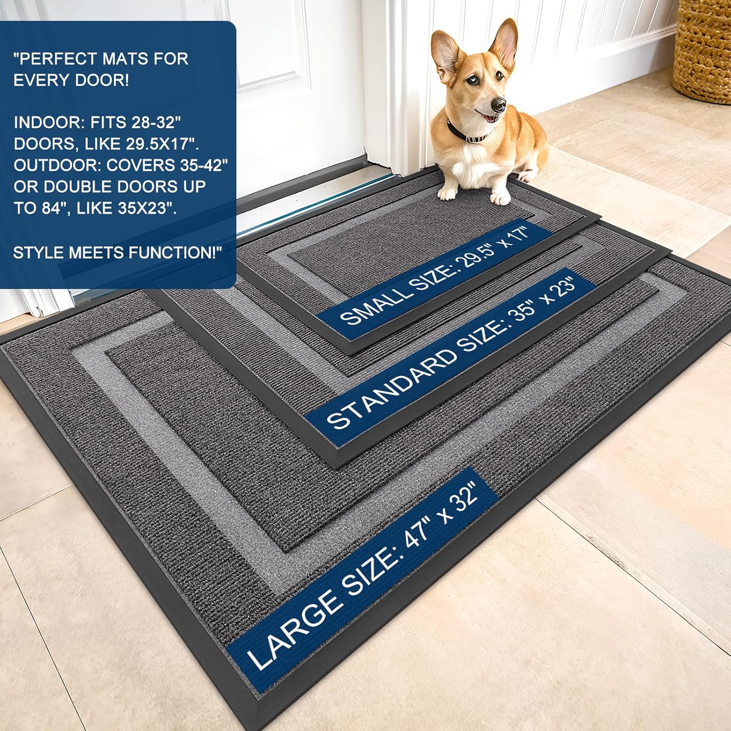 OLANLY Waterproof Front Door Mat - All-Season, Sturdy Natural Rubber, Easy Clean | 35x23, Dark Grey