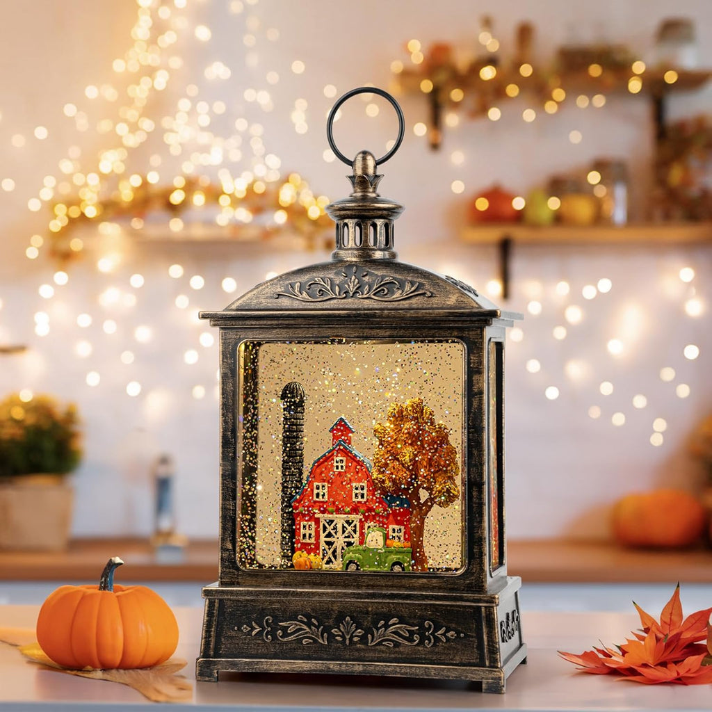 Skiennix 12.5'' Lighted Turkey Snow Globe | Thanksgiving Water Lantern with Glittering Effect