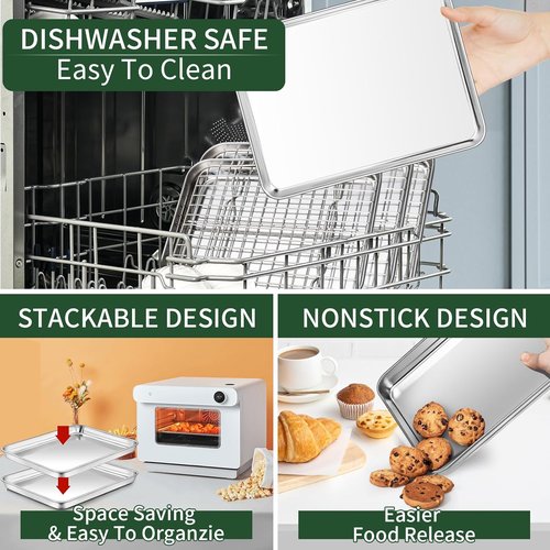 CEKEE Stainless Steel Baking Sheet Set - Heavy Duty Cookie Pans with Cooling Racks | 9 x 7 Inch