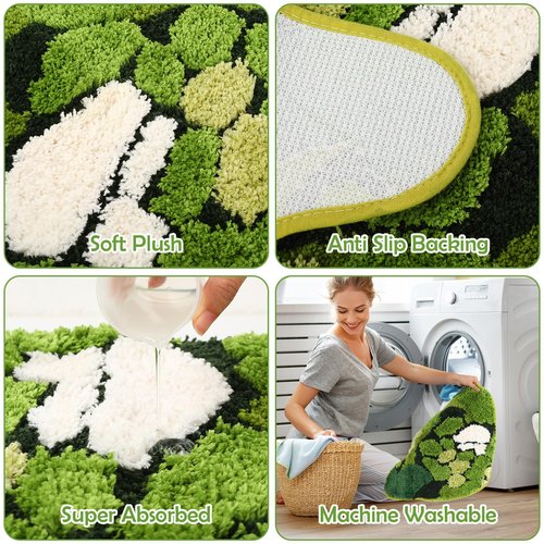 FYSUIMU Green Moss Bathroom Rug U Shaped Toilet Rug Soft Bath Mat Non Slip Washable Floor Mat for Home Hotel Bathroom Restroom Decor