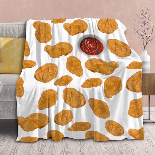 Blanket Chicken Nuggets Fried Throws Gift for Kids Boys Girls Plush Lightweight Sheet Funny Food Stuffed Super Soft Flannel Blankets Men Women Bedding for Party Couch Bed-80"x60" Queen for Adult