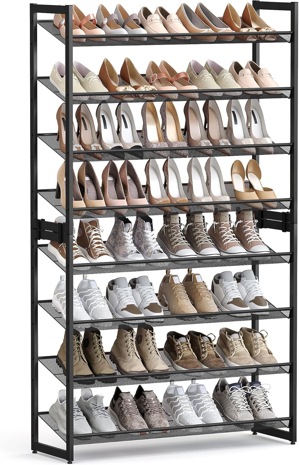 SONGMICS 8-Tier Shoe Rack - Metal Organizer for Garage | Adjustable Shelves, Holds 32-40 Pairs, Ink Black