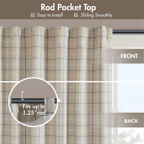 Madison Park Window Curtain for Living Room Thermal Insulated Fleece Lining, Cabin Plaid Curtain Room Darkening Window Drape Bedroom, Anaheim, 1-Single Panel Pack, 50" x 84" Rod Pocket, Linen Blue