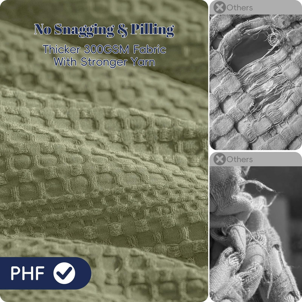 PHF Soft Waffle Comforter Set King Size- Comfy Breathable Waffle Weave Comforter with 2 Pillow Shams, 3 Pieces Less Snagging Lightweight Textured Bedding Set for All Season, Olive Green