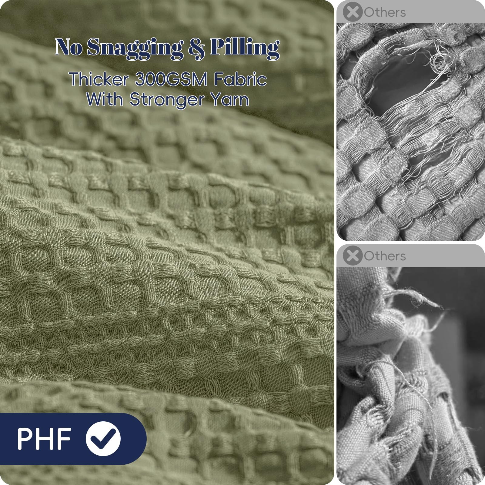 PHF Soft Waffle Comforter Set King Size- Comfy Breathable Waffle Weave Comforter with 2 Pillow Shams, 3 Pieces Less Snagging Lightweight Textured Bedding Set for All Season, Olive Green