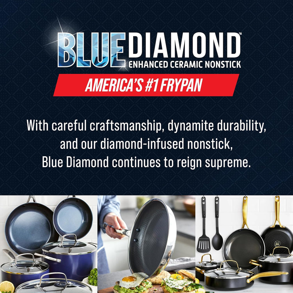Blue Diamond Hybrid Nonstick Saucepan - 1.57QT, PFAS-Free Ceramic, Glass Lid, Induction Ready