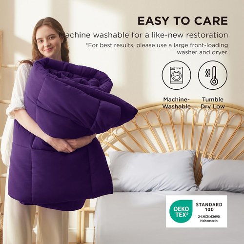 Bedsure Comforter Duvet Insert - All-Season Quilted Queen Size Down Alternative Blanket, Purple 88 x 88 Inches