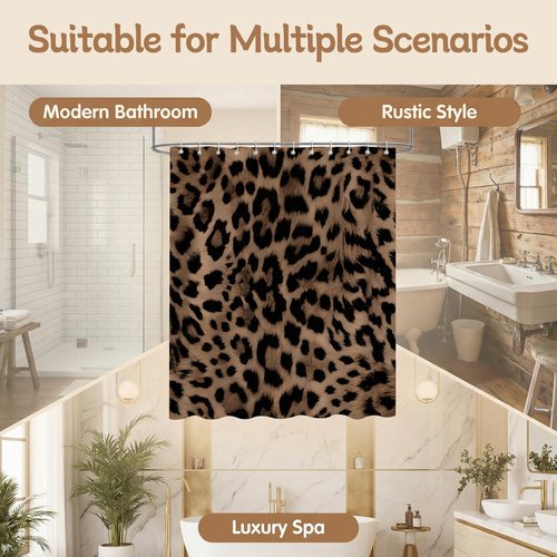 Emwnodti Sexy Leopard Print Shower Curtain，Wild Animal Cheetah Print Brown Black Fur Bathroom Accessory Set，Polyester Fabric Waterproof Bath Curtain 72x72 Inch with 12 Hooks