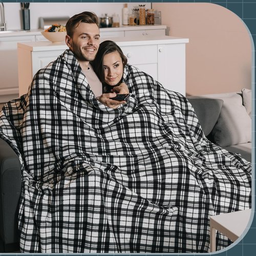 Buryeah 15 Pcs Winter Buffalo Plaid Throw Blankets Bulk 60 x 50 Inch Tartan Plaid Checkered Warm Throw Blankets Decor for Christmas Winter Couch Sofa Chair Bed Office Home(Style F,Black and White)