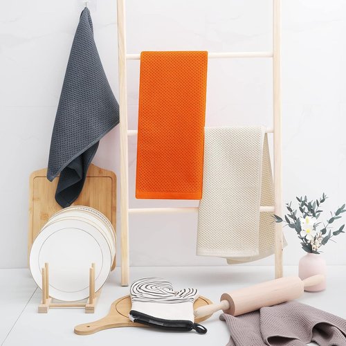 Homaxy Kitchen Dish Towels - Ultra Soft 100% Cotton Waffle Weave, Quick Drying, 13 x 28 Inches, 4-Pack | Orange