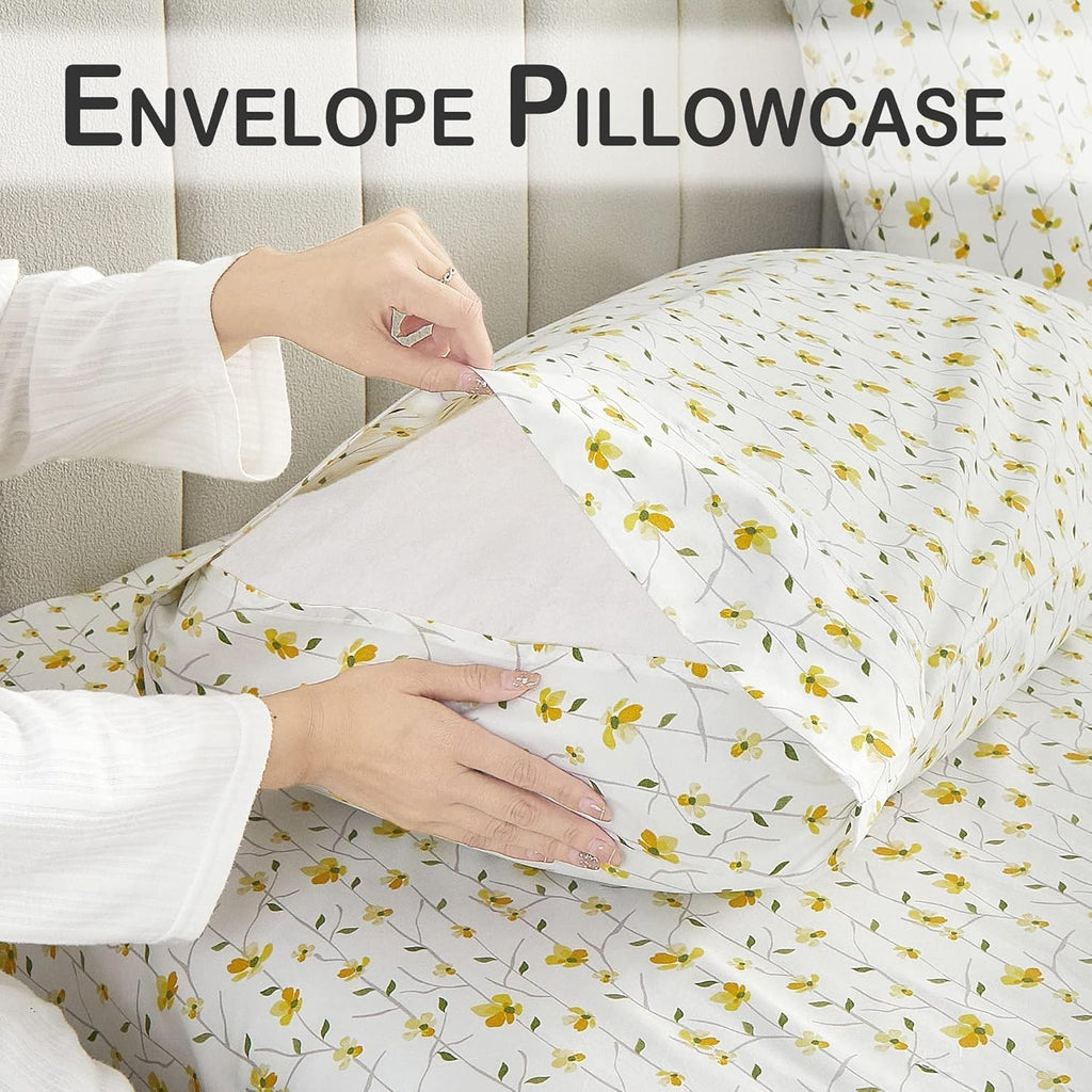Softan Queen Size Floral Bed Sheets - 4-Piece Microfiber Set with 15" Deep Pockets & Corner Straps