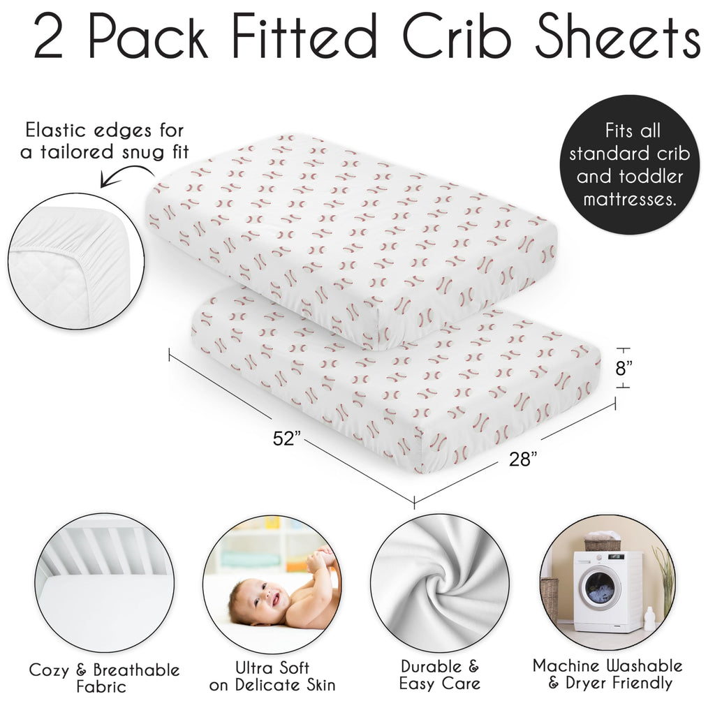 Sweet Jojo Designs 2-Piece Baby Crib Sheets Set (Red and White Baseballs) for Boys, Infant Nursery, Toddler Room - Fitted, Standard Size (Sport, Americana, Classic, Athlete, Sports Theme, Base Ball)
