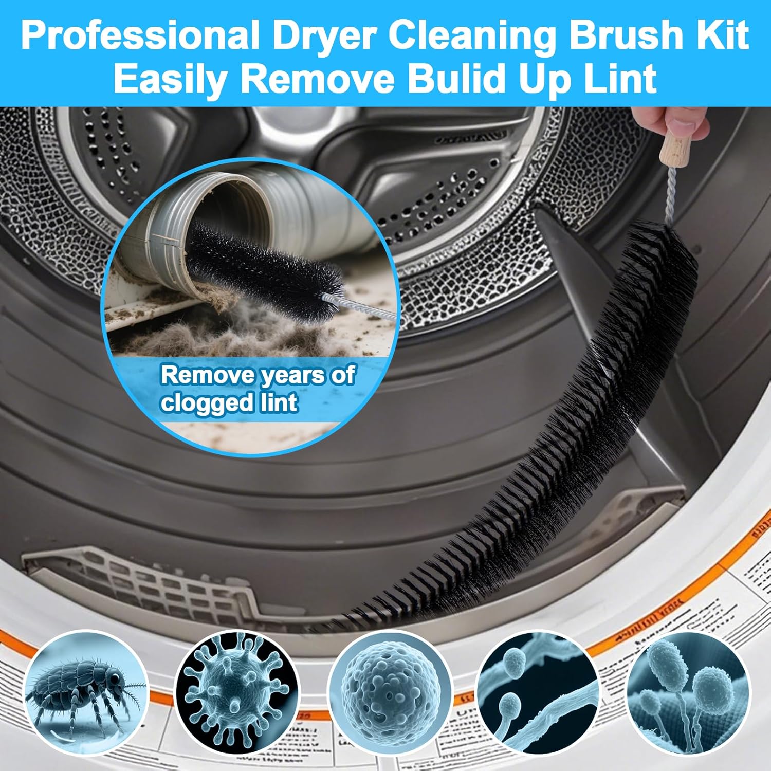 XANGNIER Dryer Vent Cleaner Kit - 5 Pack Flexible Lint Brush & Trap Cleaning Tools for Laundry Room