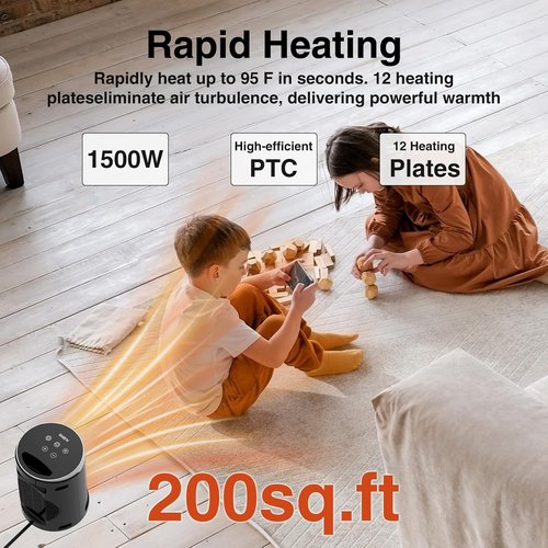 AUBKN Portable Electric Space Heater - 1500W PTC Ceramic with Thermostat & Remote | 12H Timer, 5 Modes for Home & Office