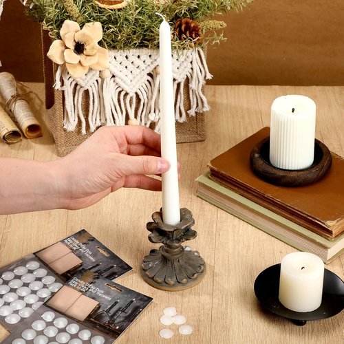 LemonRoad 100 Pcs White Wax Candle Adhesive Dots - Easy Clean Taper Holders for DIY Events