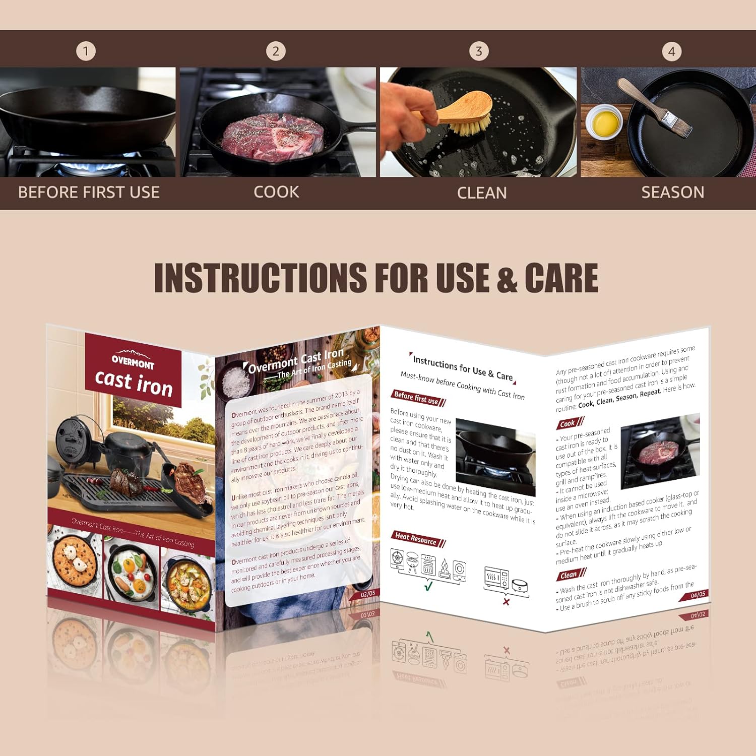 Overmont 5QT Pre-Seasoned Cast Iron Dutch Oven - Versatile All-in-One Casserole & Skillet with Cookbook